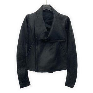 J19635 Rick Owens Black Lapel Side Zipper Long Sleeve Leather Jacket Jacket 40 M